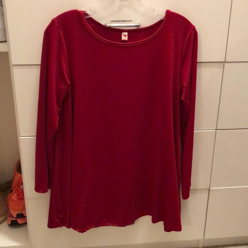 Red, long sleeve mini dress
